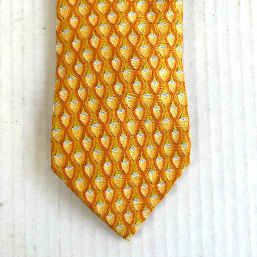 Ermenegildo Zegna‎ Mens Silk Tie Gold Orange Blue Geometric Made in Italy Luxury